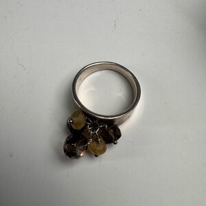 Sterling Silver Artisan Boho Cluster Ring Brown Yellow Faceted Beads Size 8